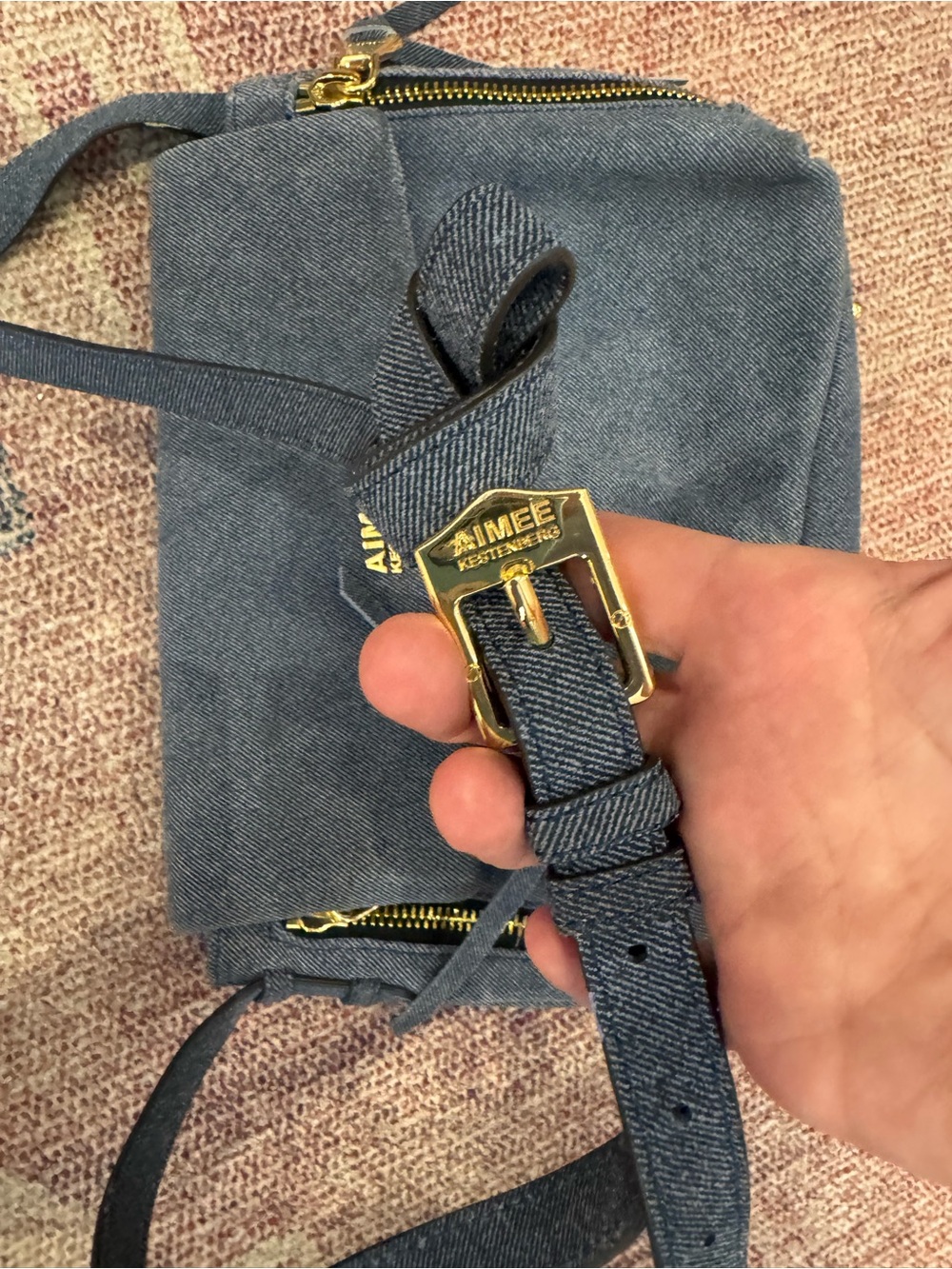 Aimee Kestenberg Bali gold over crossbody blue denim bag gold accents l - Picture 12 of 13